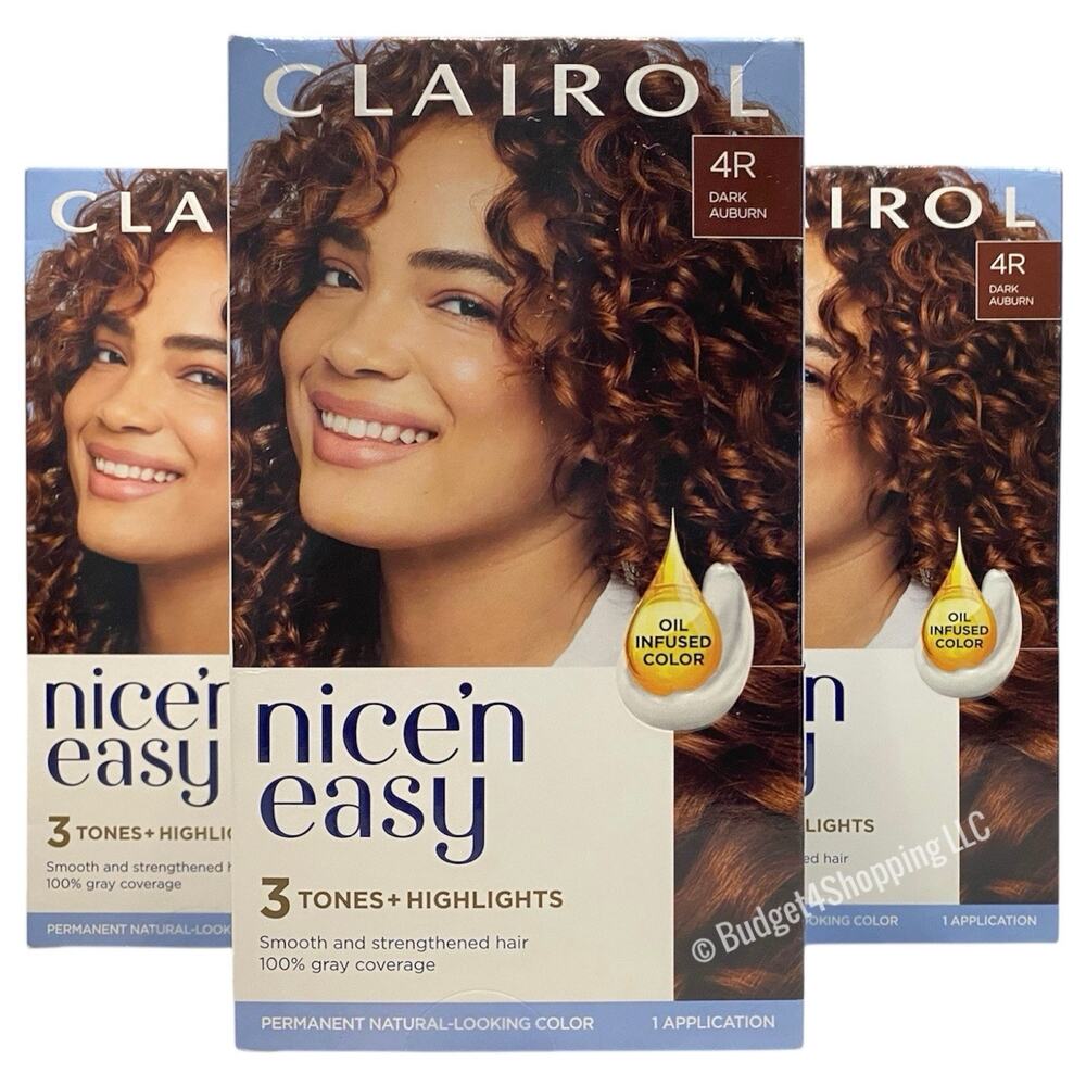 Clairol Nice'n Easy Permanent Hair Dye 4R Dark Auburn Hair Color, Pack of 3